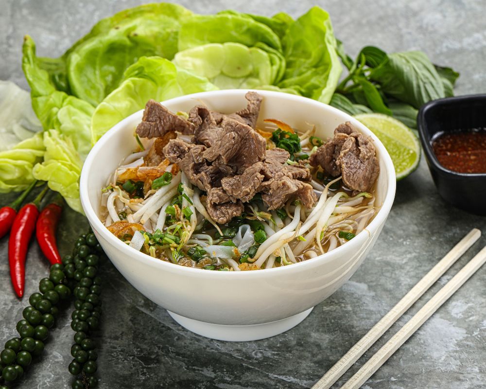 Vietnamese traditional soup pho bo with beef