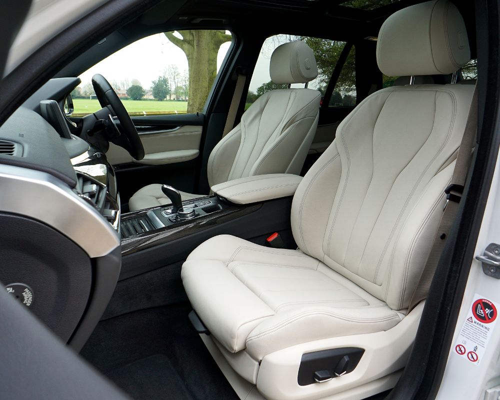 White Leather Car Seats of a Luxury Car